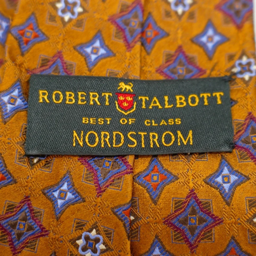 Robert Talbott Best Of Class Nordstrom Silk Tie Brown Woven Geometric Floral USA